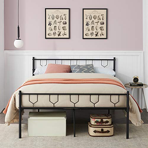 HJhomeheart Struttura Letto 140x190 Struttura Letto Matrimoniale in Ferro Stabile, Letto Struttura Piattaforma Giroletto Moderna con reti a doghe, Letto giroletto Nero