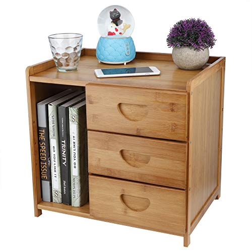 Comodino a 3 Cassetti Mobiletto in bambù, Cassettiera Camera da Letto Salvaspazio HxLxP: 42x31x40 cm marrone