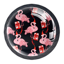 Set di 4 maniglie rotonde per armadio da cucina, credenza, cassettiera, cassettiera, con viti, per cucina, comò, armadietto, bagno, armadio, cappello di Natale rosa rosso con motivo fenicottero