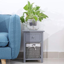 Dsrgwe Comodini Tavolo Comodino 2pcs / Set Tavolo da Comodino in Legno Stand Notturno con Cassetto E Cestino Cestino Grigio
