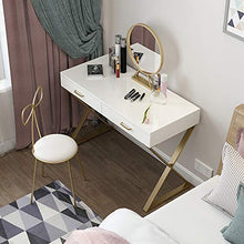 Moderno Tavolo Cosmetici Con Sgabello Imbottito Per Le Donne,Camera Da Letto Tavolo Da Trucco Con Specchio Rotondo,Specchiera Tavolo Cosmetici Con 2 Cassetti Scorrevoli-Bianco 100x40x75cm(39x16x30inch