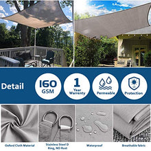 Eterbiz - Tenda parasole quadrata per giardino, spiaggia, patio, 2 x 2 m, resistente all'acqua, 95% blocco UV con corda inclusa, per giardino, spiaggia, patio (grigio)