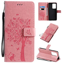 Artfeel Flip Portafoglio Custodia per Samsung Galaxy S20 Ultra,Pelle Rosa Cover Sbalzato Albero Farfalla Fiore Modello,Stile Libro con Porta Carte Chiusura Magnetica Supporto Caso