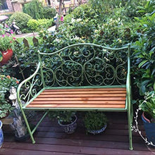Panca da Giardino per Terrazza All'aperto Panchine del Parco Divertimenti, Panca in Ghisa e Legno Massello Resistente Intemperie con Braccioli Schienale, Panca 2 Posti Decoro Retrò in Ferro Battuto
