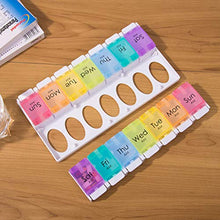 DOITOOL - Contenitore per pillole da viaggio, 2 file di 14 griglie, contenitore per pillole settimanali, per medicine, tablet, in plastica, portatile, contenitore per pillole arcobaleno