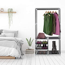 Relaxdays Appendiabiti con Scarpiera, 160x84x43 cm, Guardaroba con Ripiani per 10 Paia di Scarpe, Asta Attaccapanni, 60% Ferro 30% Pile 10% plastica, Nero/Trasparente, 1 pz