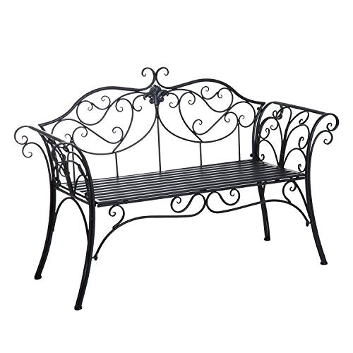 Outsunny Panca da Giardino Esterno Panchina Biposto da Giardino Esterno Metallo 131 × 51 × 90cm Nero