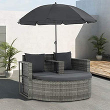Tidyard Set Divano da Giardino con Parasole, Set Divano Esterno in Polyrattan Grigio