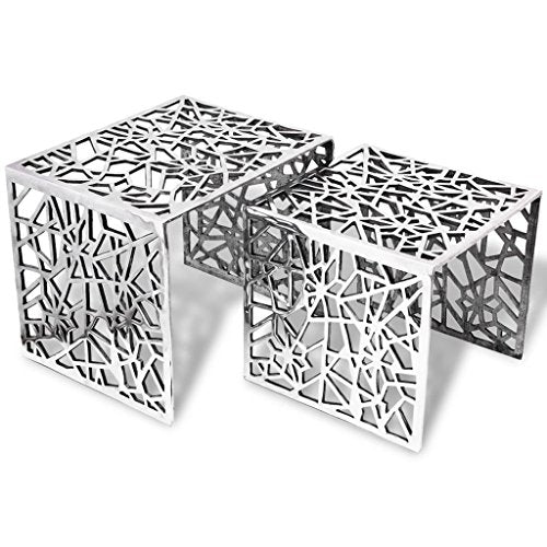 vidaXL Set 2 Tavolini Salotto Soggiorno ad Incastro Quadrati Alluminio Argento