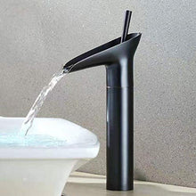 SXJ Rubinetto per Lavabo con Maniglia Singola Rubinetto A Cascata Monoforo Nero Rubinetto per Lavabo in Bronzo Lucidato,con Rubinetti di Alimentazione del Rubinetto