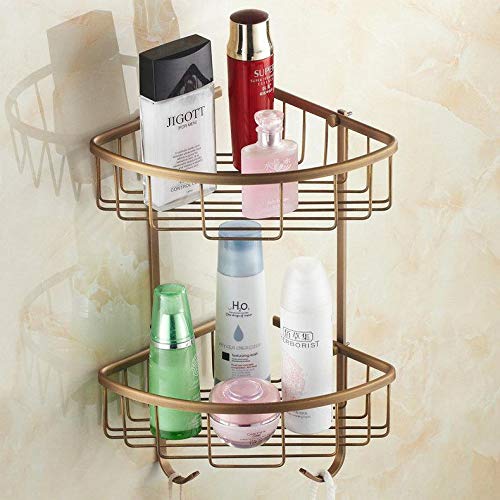 KTMK Antico Bagno in Ottone Spazzolato con Base in Porcellana Accessori per Il Bagno Set Portasciugamani da Bagno Mensola Gancio da Mensola, Mensola Angolare