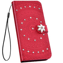 Herbests Cover Huawei Honor 7C/Huawei Y7 2018 Flip Case Custodia Portafoglio in Pelle Cover a Libro Custodia Mandala Brillantini Diamante Strass Case Cover con Funzione Stand,Rosso