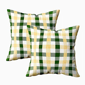 Kris.D Fodere per Cuscini Natalizi, Fodere per Cuscini Decorativi per Bambini Trama Motivo a Percalle Giallo Verde da Quadrati Tovaglie a Quadri Vestiti Camicie Fodere 18X18 Pollici 2Pz