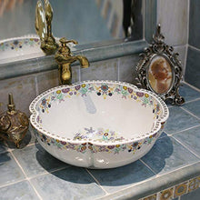 Jgophu - Lavabo da appoggio in ceramica stile vintage, stile vintage, con motivo a fiori