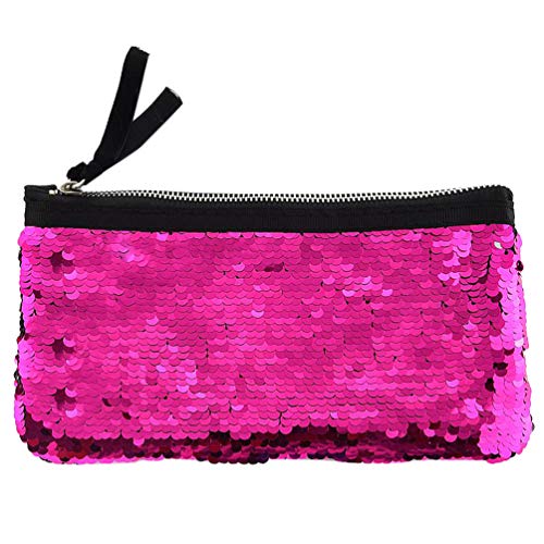 EXCEART Borsa con Paillettes Glitter Borsa Cerniera Portamonete Mini Cambio Borsa Custodia Penna Contenitore Matita per Donna Donna Ragazza Regalo di Compleanno (Argento ROSEO)