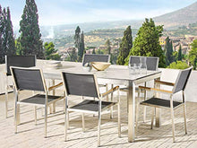 Beliani Set da Giardino Tavolo Simil Marmo 6 Sedie Tessuto Nero 180 x 90 cm GROSSETO