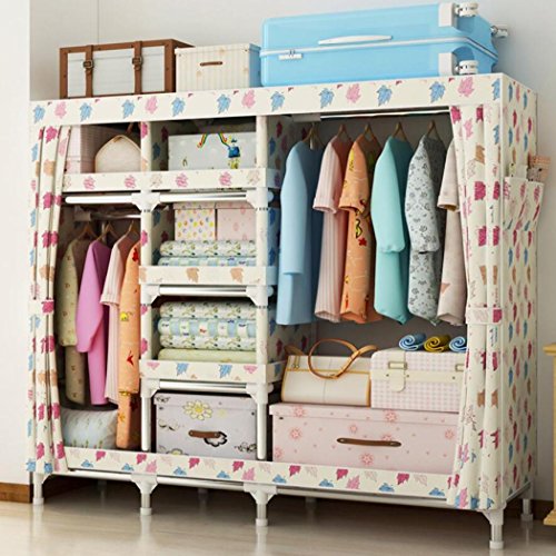 LyMei Armadio di Stoffa Assemblaggio di Acciaio Inossidabile Armadio, Armadio Portatile di stoccaggio Armadio di Stoffa Oxford Organizzatore di stoccaggio,A