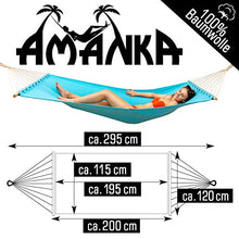 AMANKA XXL Larga Amaca di Cotone 200x120cm per 2 Persone con Barra di Legno Blu