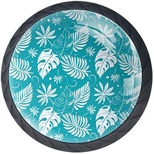 Foglie tropicali Acquerello Blu Pomelli per Porta Set di 4 Pomelli per Mobili Manopole per Cassetti Cucina Armadio Vetro