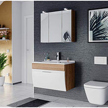 Salona - Set da bagno da 2 pezzi | Lavabo 70 cm + armadietto a LED | rovere bianco