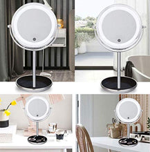 AJH Specchio per Trucco LED Portatile, Illuminato con Specchio cosmetico a LED Luminoso, Specchio ingranditore 5X Specchi da Barba su Due Lati Specchio da Bagno Touch Screen da appoggi