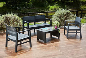 Dmora Salottino per Interno ed Esterno Composto da: 2 poltrone, 1 Divano a Due posti e 1 tavolino, con 8 Cuscini, Made in Italy, Antracite