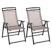 Outsunny Set di 2 Sedie Pieghevoli da Giardino con Braccioli in Metallo e Textilene, 57.5x67x92.5cm, Beige e Nero