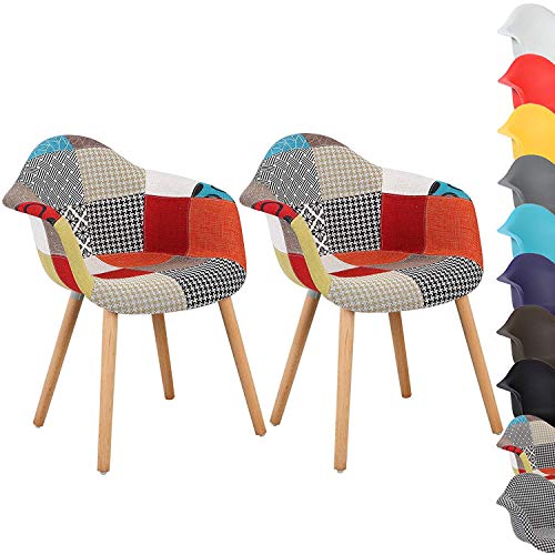 Set di 2 sedie per sala da pranzo,cucina,soggiorno,con schienale,in legno massiccio,patchwork,multicolore,per il tempo libero,in tessuto con rivestimento patchwork per la sala da pranzo