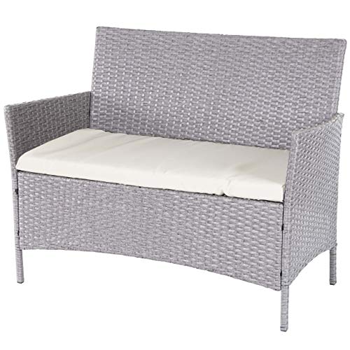 Mendler Serie Halden per l'esterno Divano Sofa 60x106x83cm polyrattan Grigio con Cuscino Avorio