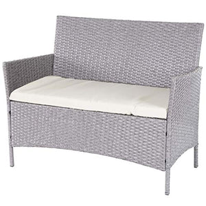 Mendler Serie Halden per l'esterno Divano Sofa 60x106x83cm polyrattan Grigio con Cuscino Avorio