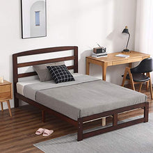 Fgasad - Struttura letto in legno di pino massiccio marrone con rete a doghe e testiera, adatta per materassi matrimoniali 206 x 157 cm, con piattaforma in legno per adulti e bambini
