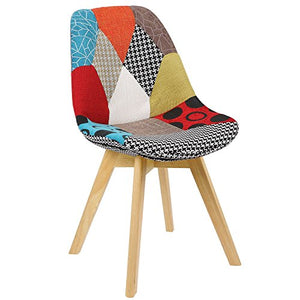 WOLTU BH29mf-6 Sedie per Sala da Pranzo Soggiorno con Schienale Tessuto di Lino Legno Patchwork 6 Pezzi