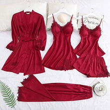 sohefia Set Pigiama 5 Pezzi in Seta Blush Set di Abiti da Notte Sexy Camicia da Notte in Pizzo da Donna M Rosa