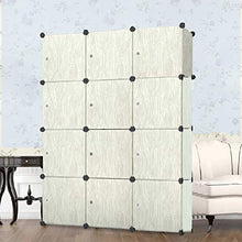 AufuN Armadio in plastica, sistema di scaffalatura fai da te con 12 cubi con ante, legno con venature