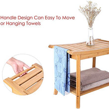 LINGZHIGAN Legno Doccia Sgabello di bambù Bagno Doccia Sede di banco feci con 2-Tier Bagagli Scaffale con 2 Maniglie for Interni ed Esterni Antiscivolo Impermeabile