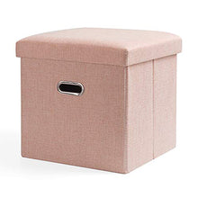 Tessuto Di Lino Pieghevole Contenitore Pouf Contenitore,imbottita Poggiapiedi Pouf Imbottito Sedia Sgabello,piccolo Contenitore Giocattolo Casella Per La Camera Da Letto Del Soggiorno Rosa 31x31x31cm