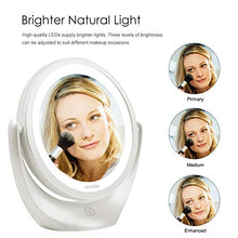 Aesfee Specchio per Trucco a LED 5X ingrandimento, Specchio cosmetico da Viaggio a Doppia Faccia Illuminato con Interruttore Touch dimmerabile, 3 Livelli di luminosità, Rotazione Libera 360 ° Bianco