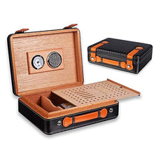 JINGZHUN Humidor per sigari, Cigar Box Legno di Cedro Black Mat Check in Pelle Cigar Humidor Moda E Semplice Cigar Box Portatile