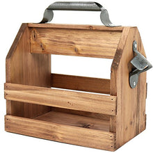 COM-FOUR® Portaborraccia in legno con apribottiglie in metallo e manico in metallo, 6 posti, portabottiglie per 6 bottiglie da 0,33 l (Senza iscrizione)