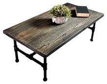 Furniture Pipeline Corvallis Industrial Rectangle Pipe Coffee Cocktail-Table Metal with Reclaimed Aged Wood Finish - CT1-BL/BL/BL