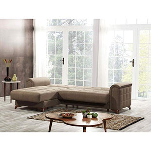 Divano Letto Contenitore Morris 3 posti in tessuto con chaise longue (Marrone)