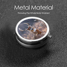 Scatola rotonda per medicina portatile, mini pillole in metallo, dispenser per pillole tascabili, borsa da viaggio, idea regalo, cervo bianco in autunno