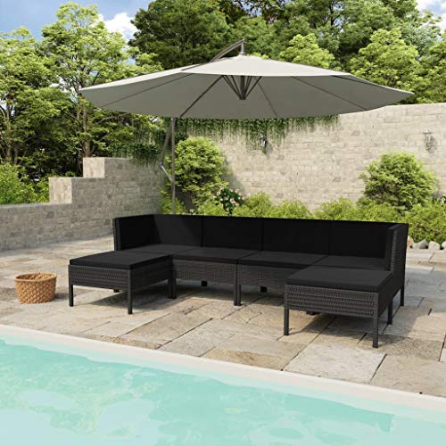 SKM Set Divani da Giardino 6 pz con Cuscini in Polyrattan Nero (40kg) Nero-6963