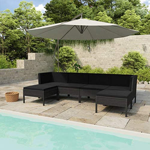 SKM Set Divani da Giardino 6 pz con Cuscini in Polyrattan Nero (40kg) Nero-6963