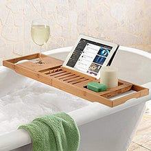 AnnYGJ Vassoio di Vasca da Bagno, bambù Telescopico Vasca Multifunzionale Slittamento iPad Telefono Tablet Cremagliera del Vino Supporto per Mensola del Bagno Albergo Casa, 70-106cm Scalabile