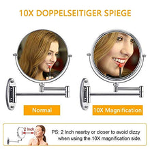 Specchio, Specchio cosmetico per Montaggio a Parete, Specchio per Il Trucco con ingrandimento 10x con luci, Specchio da Bagno bifacciale a 360 °; Specchi da Barba girevoli, Touch Control, USB ChargeB