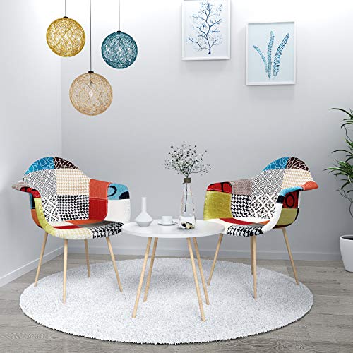 VADIM Sedie per Sala da Pranzo, Stile Moderno da Soggiorno con Schienale in Tessuto di Lino, Gambe in Metallo e Legno, Multicolore, 2 Pezzi