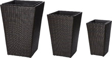 Gartenfreude Secchio per pianta da Giardino in polyrattan, incl. Elemento in plastica per Interno ed Esterno, Marrone Bicolore, 46 x 46 x 45 cm, 37 x 37 x 37 cm, 28 x 28 x 30 cm