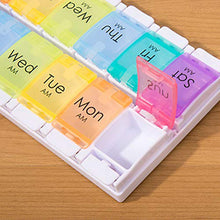 DOITOOL - Contenitore per pillole da viaggio, 2 file di 14 griglie, contenitore per pillole settimanali, per medicine, tablet, in plastica, portatile, contenitore per pillole arcobaleno