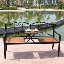Panca da Giardino da 59 Pollici Per Patio Esterno,Panchina da Balcone Con Tavolino Centrale Regolabile,Sedili Portico Con Struttura In Legno Massello E Ghisa Anticorrosivi，Per Cortile / Prato
